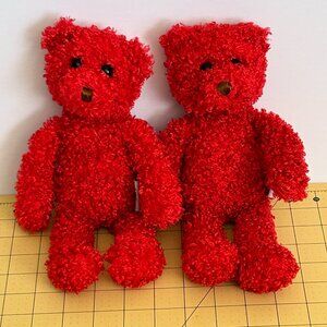 Teddy Bear Plush Red Valentines Day Curly Stuffed Animal Toy Lot of 2 Chelsea